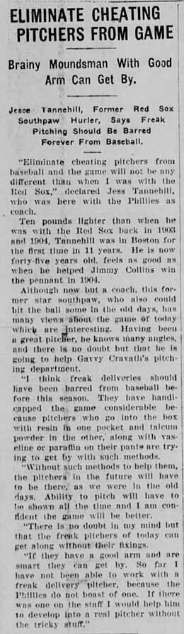 Newspaper article from 1920 lamenting the doctoring of baseballs