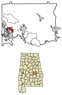 Elmore'nin Elmore County, Alabama'daki konumu.