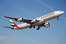 Emirates Airbus A340-300, бортовой номер A6-ERQ, взлет из аэропорта Цюриха