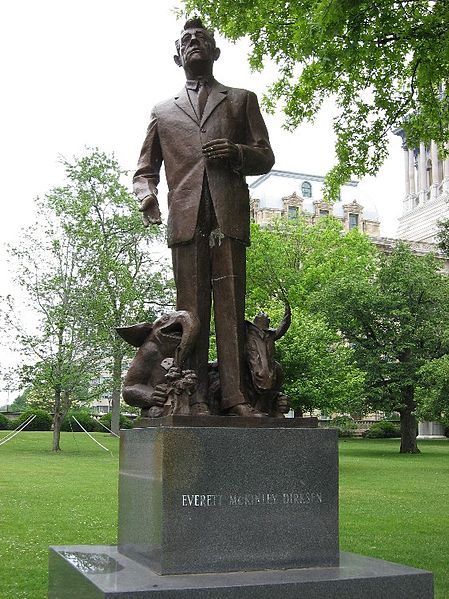 Statue of Senator Dirksen on the grounds of the Illinois State Capitol in Springfield, Illinois. A duplicate is located in Mineral Springs Park in his