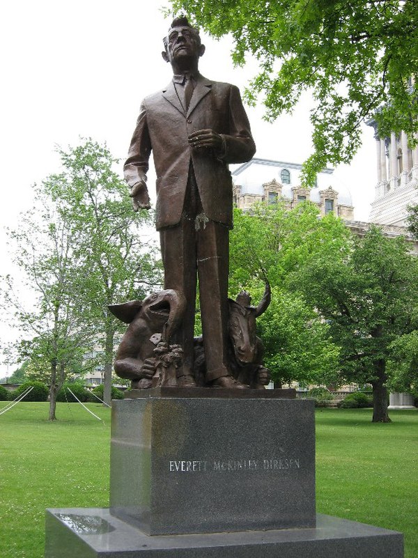 Statue of Senator Dirksen on the grounds of the Illinois State Capitol in Springfield, Illinois. A duplicate is located in Mineral Springs Park in his