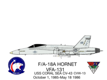 F / A-18A Hornet VFA-131 CVW- 13 USS Coral Sea CV-43 1 октября 1985 г. - 18 мая 1986 г. 