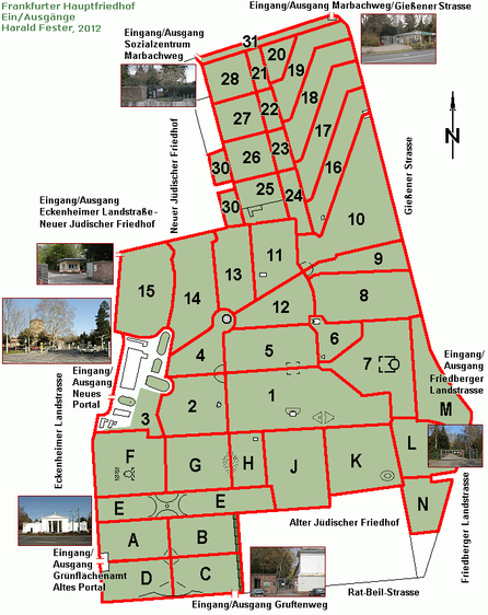 Frankfurter Hauptfriedhof, Plan der Ein- und Ausgänge