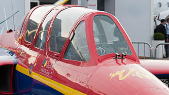 English: Patrouille Tranchant Fouga CM-170R Magister (reg. F-GSYD, c/n 455) at Paris Air Show 2013. Deutsch: Patrouille Tranchant Fouga CM-170R Magister (Reg. F-GSYD, c/n 455) während der Paris Air Show 2013