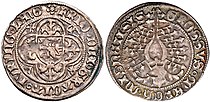 Markrabě Fridrich I. Saský, Mincovna ve Freibergu, helmový groš 1405–1411
