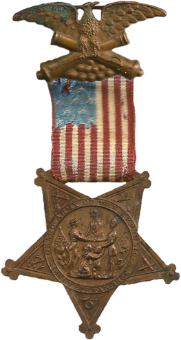 The Grand Army of the Republic badge. Authorized by the U.S. Congress to be worn on the uniform by Union Army veterans. Gar medal.png