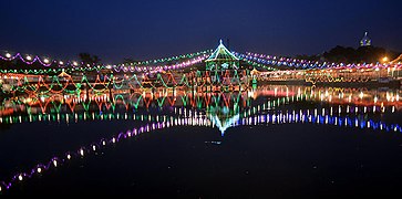 View of decorated Ghadiarwa pond on the occasion of Chhath festival, Birgunj, Nepal