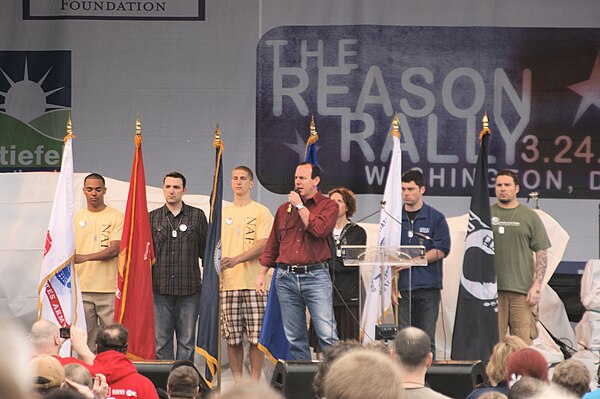 Graffin sings the National Anthem at the Reason Rally, National Mall, Washington, D.C., 2012