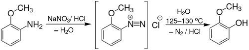 Synthesis of guaiacol from o-anisidine