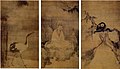 Muqi, Guanyin, Crane en Gibbons, Southern Song (Chinees), 13e eeuw, set van drie hangende rollen, inkt en kleur op zijde, hoogte: 173,9-174,2 cm (68,5-68,6 inch), verzameld in Daitokuji, Kyoto, Japan .  Aangewezen Nationale Schat.