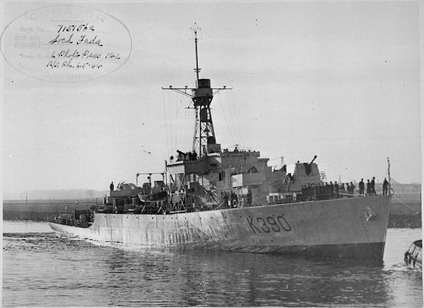 Anything but graceful: showing crude finish & boxy shape designed for war production, here is HMS Loch Fada in 1944.