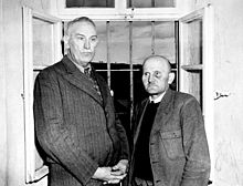 Adolf Wahlmann (left), chief physician, and Karl Willig (right), Hadamar 1945 Hadamar April 5 1945.jpg