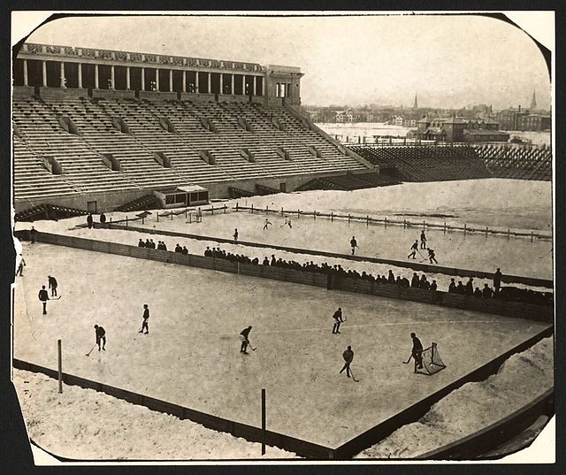 The two ice hockey rinks at Harvard Stadium