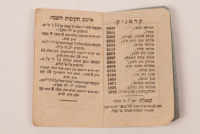Calendar for the year 1840/41. Printed by I. Lehrberger u. Comp., Rödelheim. In the collection of the Jewish Museum of Switzerland.