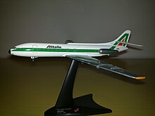 A 1:200 scale model of a Sud Aviation Caravelle in Alitalia livery. Herpa caravelle alitalia.jpg