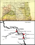 Thumbnail for File:Hidatsa migration to the Missouri and (likely) first settlements.png