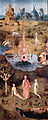«Сад земных наслаждений» (1500—1510), левая створка триптиха Босха. Изображение последних трёх дней творения мира