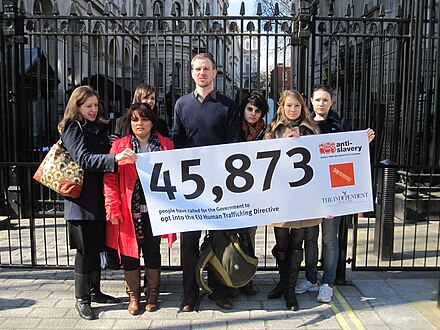 Human trafficking activists at 10 Downing Street, London