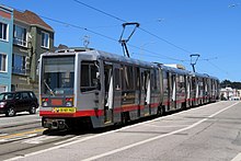 Breda LRV on L Taraval at 42nd Avenue Inbound train at Taraval and 42nd Avenue, June 2018.JPG