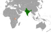Location map for India and Rwanda.