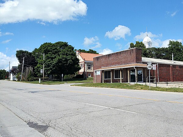 Iowa Highway 148 with downtown Bedford, IA in the background