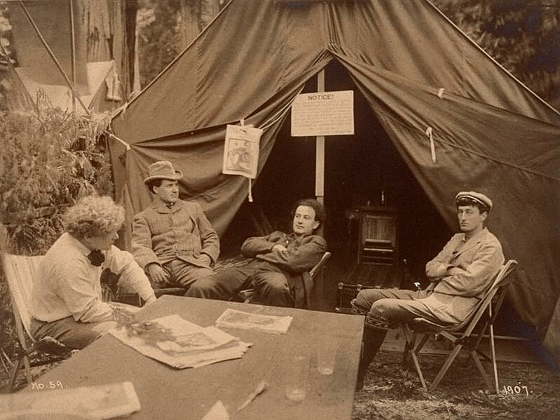 File:James Hopper, Herman Scheffauer, Harry Lafler, and George Sterling at the Bohemian Grove (1907).jpg