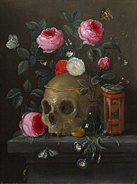 Vanitas label QS:Len,"Vanitas" between 1665 and 1670 date QS:P,+1650-00-00T00:00:00Z/7,P1319,+1665-00-00T00:00:00Z/9,P1326,+1670-00-00T00:00:00Z/9 . oil on copper medium QS:P186,Q296955;P186,Q753,P518,Q861259 . 20.3 × 15.2 cm (7.9 × 5.9 in). National Gallery of Art.