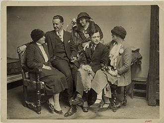 Tzara (second from right) in the 1920s, with Margaret C. Anderson, Jane Heap, and John Rodker