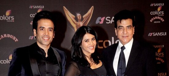 Jeetendra (right) with daughter Ekta (center) and son Tusshar (left) in 2016