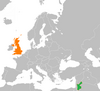 Location map for Jordan and the United Kingdom.