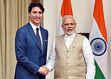 Trudeau in India with Narendra Modi Justin Trudeau with Narendra Modi at Hyderabad House in New Delhi - 2018 (cropped).jpg