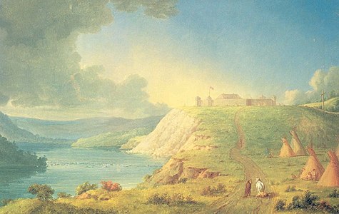 Travois en route vers Fort Edmonton, tableau de Paul Kane, entre 1849 et 1856.