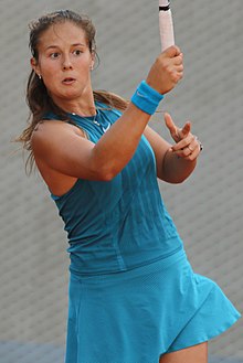 Kasatkina at the 2018 French Open, where she reached her first Grand Slam quarterfinal Kasatkina RG18 (13) (28110385727).jpg