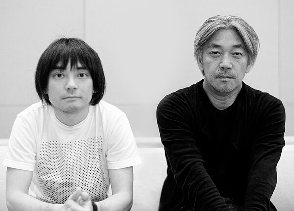 Shibuya-kei artist Keigo Oyamada (left) with YMO member Ryuichi Sakamoto