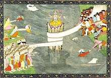 Samudra manthan was a primary idea behind the book's story Kurma Avatar of Vishnu. ca 1870.jpg