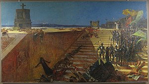 The Last Days of Tenochtitlan--Conquest of Mexico (1521) by William de Leftwich Dodge, 1899. LastDaysofTenochtitlanB.jpg