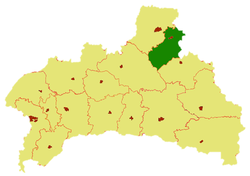Ljachavický rajón (zeleně) na mapě Brestské oblasti