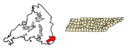 Localização de Greenback em Loudon / Blount County, Tennessee.