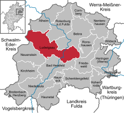 Läget för Ludwigsau i Landkreis Hersfeld-Rotenburg