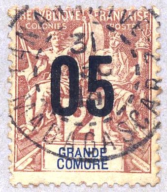 1912: надпечатка на марке острова Гранд-Комор того же типа для использования на Мадагаскаре (Yt #20)