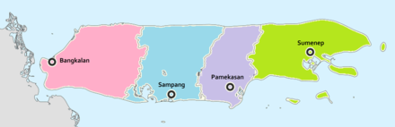 Map of Madura with regions colour coded