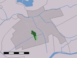 The town centre (dark green) and the statistical district (light green) of Stolwijk in the former municipality of Vlist.