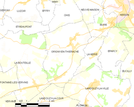 Mapa obce Origny-en-Thiérache