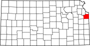 Map of Kansas highlighting Johnson County Map of Kansas highlighting Johnson County.svg