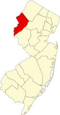 Location of Warren County in New Jersey Map of New Jersey highlighting Warren County.svg