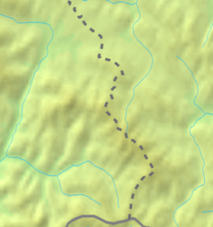 Mapa konturowa Czarnohory, po prawej nieco u góry znajduje się punkt z opisem „Schronisko na Kostrzycy”