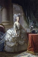 Marie Antoinette in a court dress of 1779 worn over extremely wide panniers.