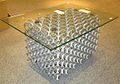 coffee table with large pored aluminium