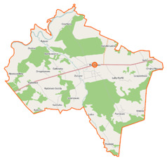 Mapa konturowa gminy Miastkowo, po prawej nieco na dole znajduje się punkt z opisem „Kraska”