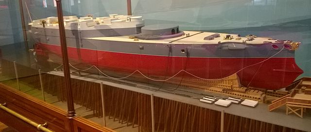 Scale model of Victoria, as she was when launched in 1887 from Elswick, located in the Discovery Museum in Newcastle-Upon-Tyne